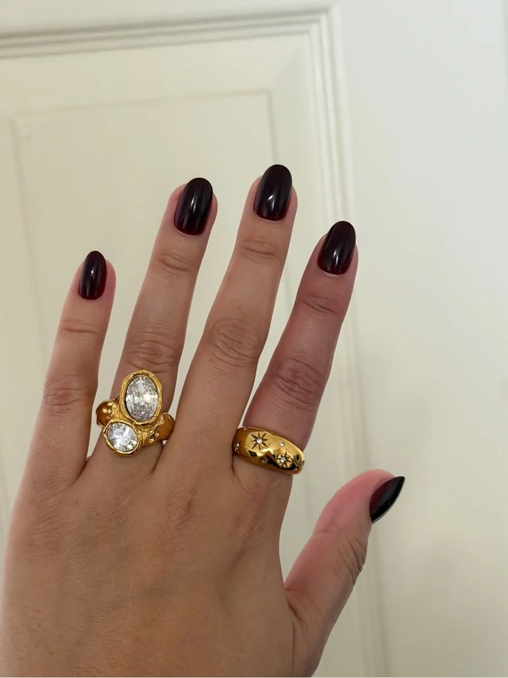 Gold Double-Crystal Statement Ring - Clear Stones